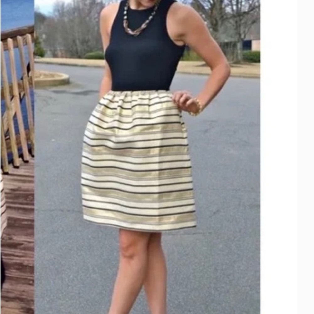 NWT! J. Crew Metallic Gold Stripe Fit Flare DRESS Sleeveless 00 NEW - Picture 5 of 12